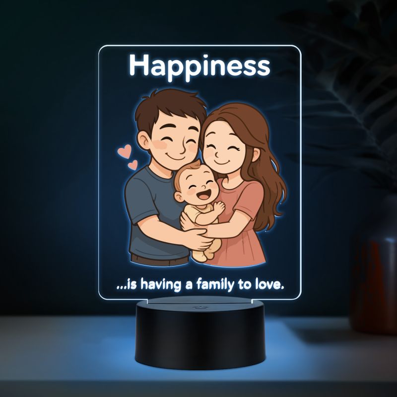 Happiness is Having A Family to Love Quote Engraved LED Night Lamp with Automatic Color Changing Light Gift for Parents Bedroom Decor Light